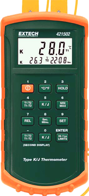 EXTECH INSTRUMENTS 421502 Type J/K Dual Input Digital Thermometer